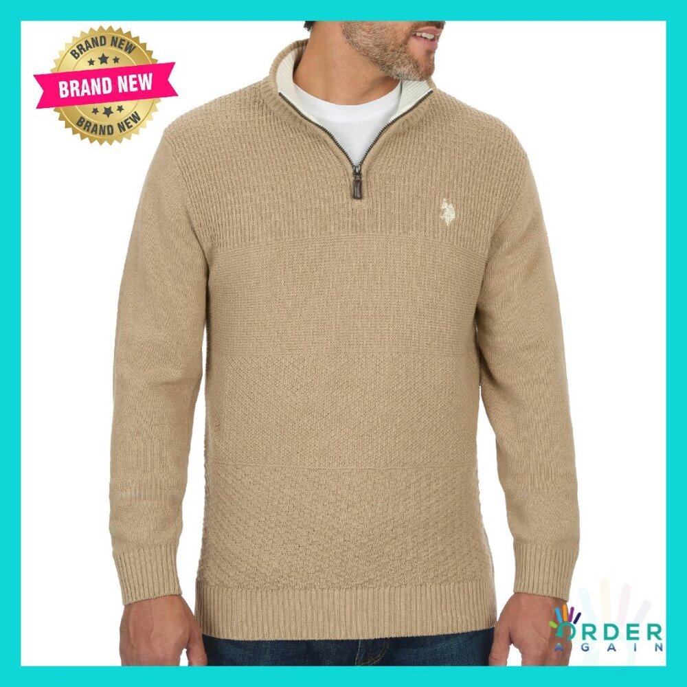 Men's Cable Knit Quarter Zip Sweater Classic Preppy Winter Cozy Pullover
